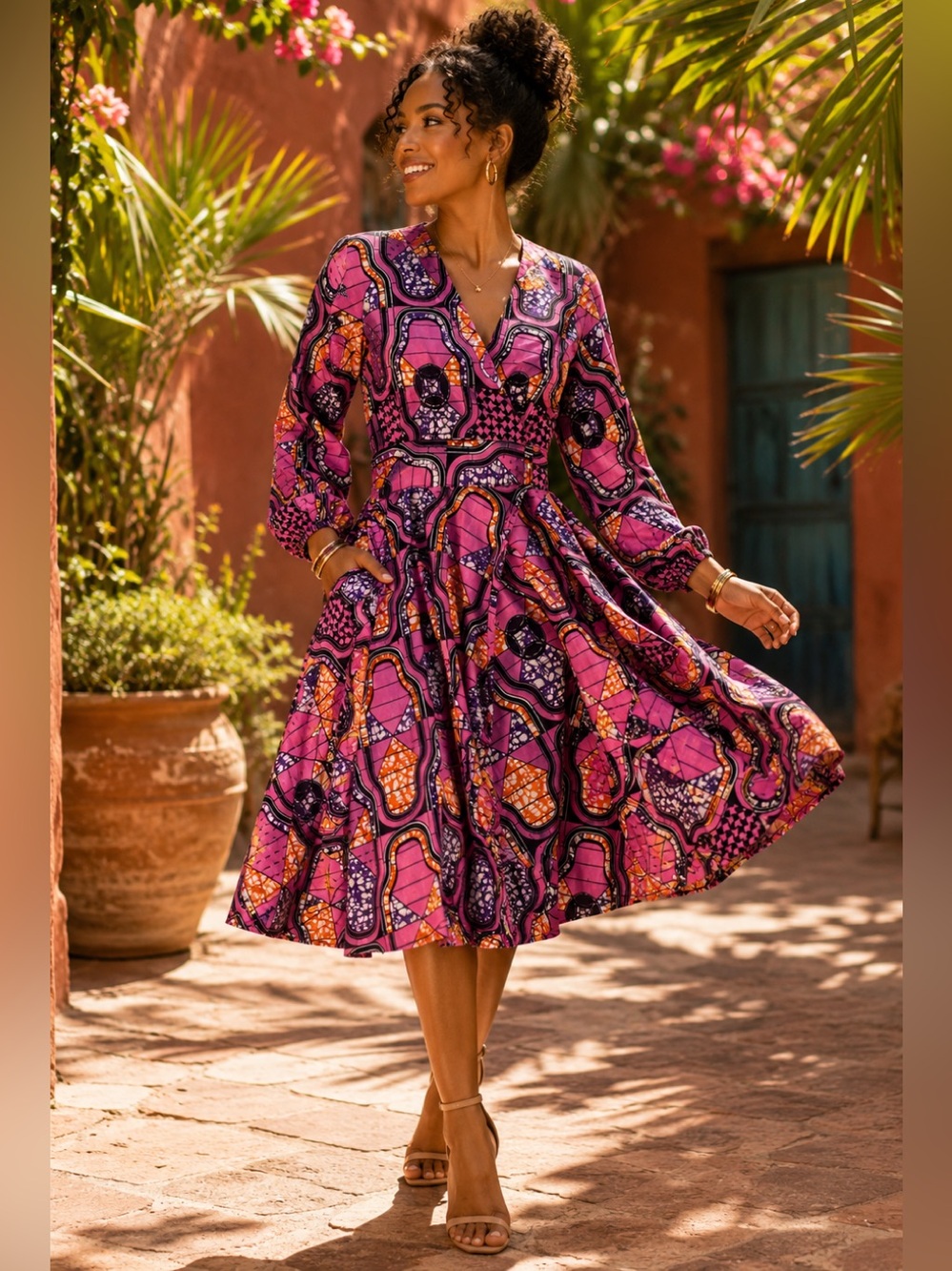 Ofuure by Tehilah Ankara Wrap Dress Small Pink African Print Cotton Pockets